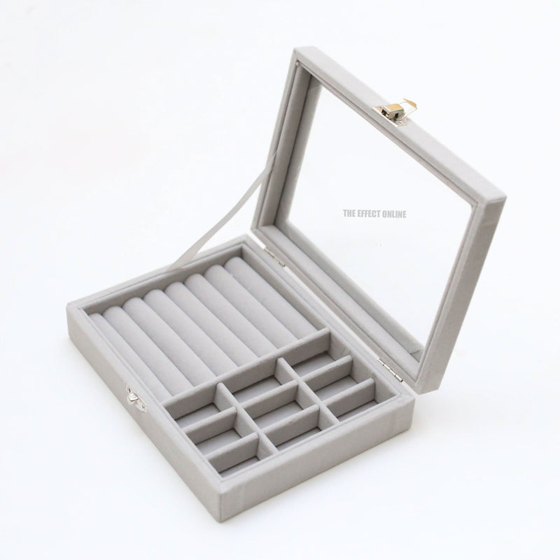 Grids Velvet Glass Ring Jewelry Display Storage Box