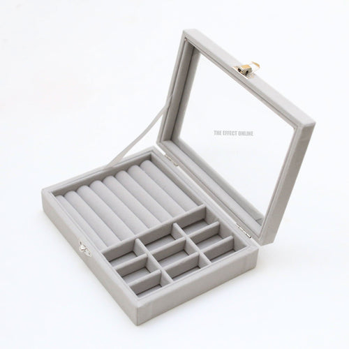 Grids Velvet Glass Ring Jewelry Display Storage Box