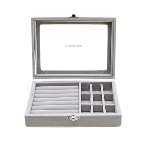 Grids Velvet Glass Ring Jewelry Display Storage Box