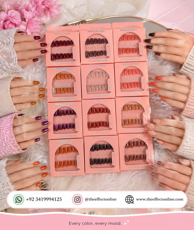 DoDo Lady Press-On Nails | 12 Designs Precise Fit Reusable pack of 4