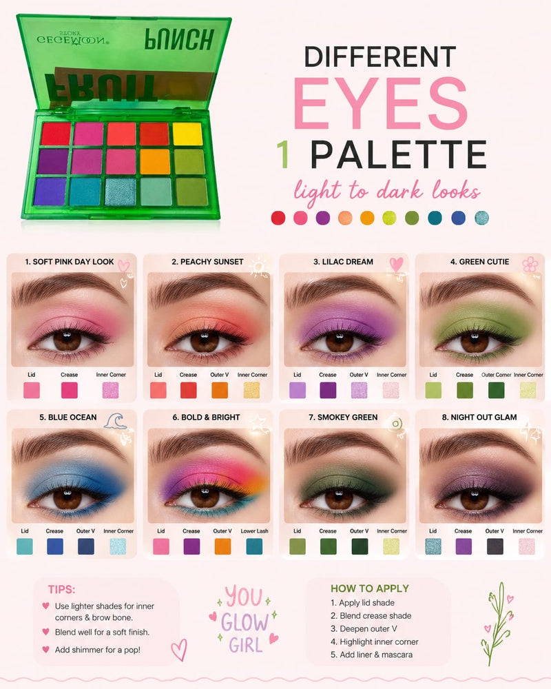 Cecewoon Fruit Punch Eyeshadow Palette | 15 Vibrant Shades