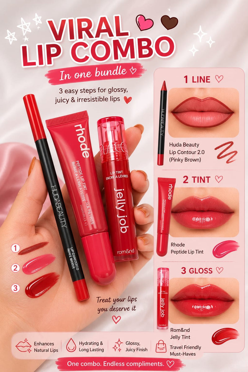 Viral Lip Combo Bundle | Liner + Tint + Gloss 3-Step Set
