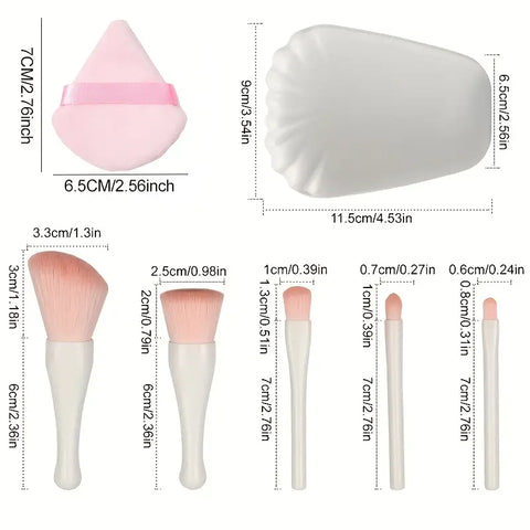 5pcs Mini Complete Function Cosmetic Brushes with Mirror Set For Women - The Effect Online