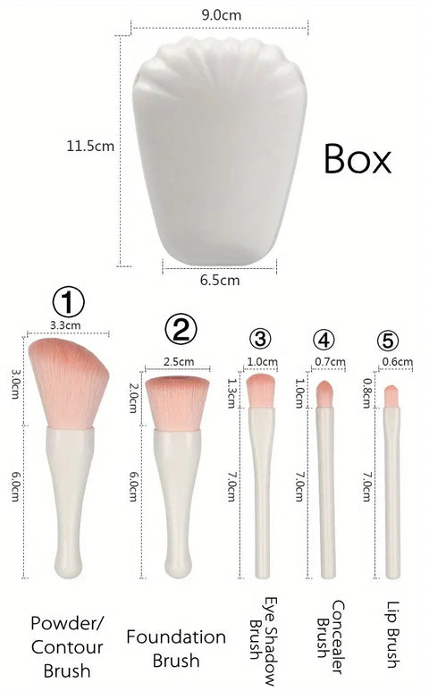 5pcs Mini Complete Function Cosmetic Brushes with Mirror Set For Women - The Effect Online