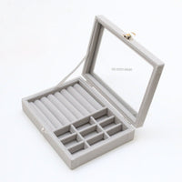 Grids Velvet Glass Ring Jewelry Display Storage Box