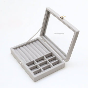 Grids Velvet Glass Ring Jewelry Display Storage Box