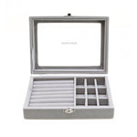 Grids Velvet Glass Ring Jewelry Display Storage Box